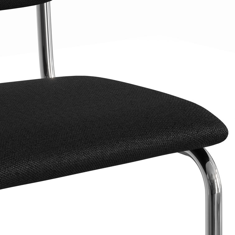 Black Linen Upholstered Dining Chairs with Chrome Legs, Set of 2