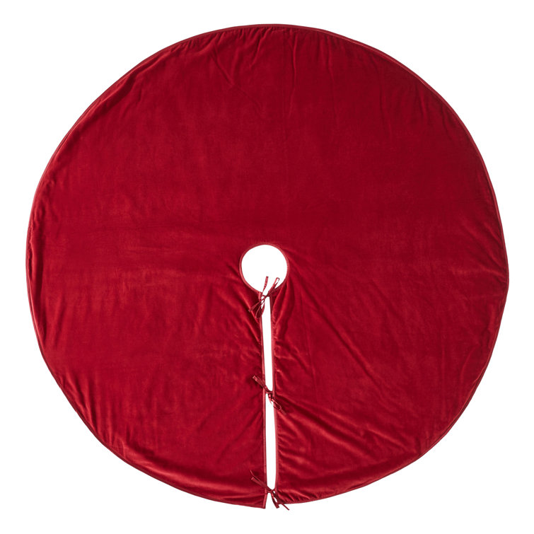 Luxurious Red Velvet Christmas Tree Skirt with Satin Ties