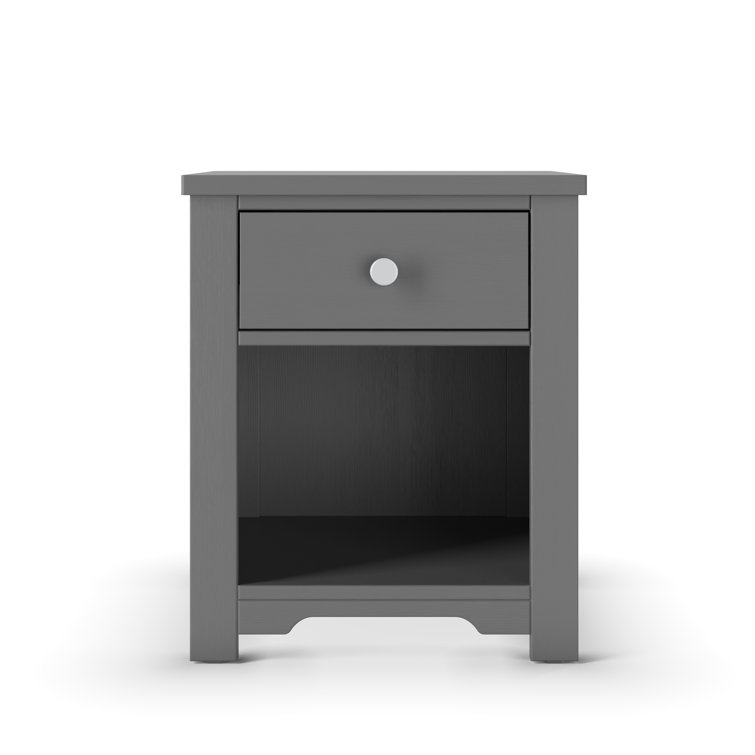 Brushed Pebble Pine Wood Nightstand with Drawer and Shelf