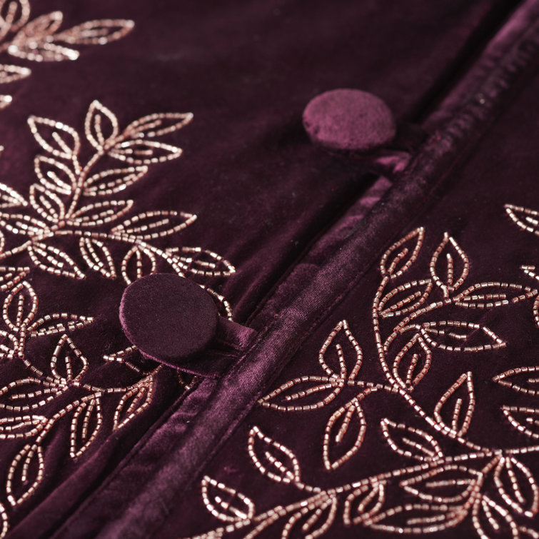 Hand Beaded Burgundy Velvet Floral Christmas Tree Skirt