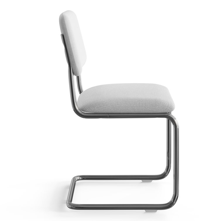 White Linen Upholstered Metal Frame Dining Chairs, Set of 2