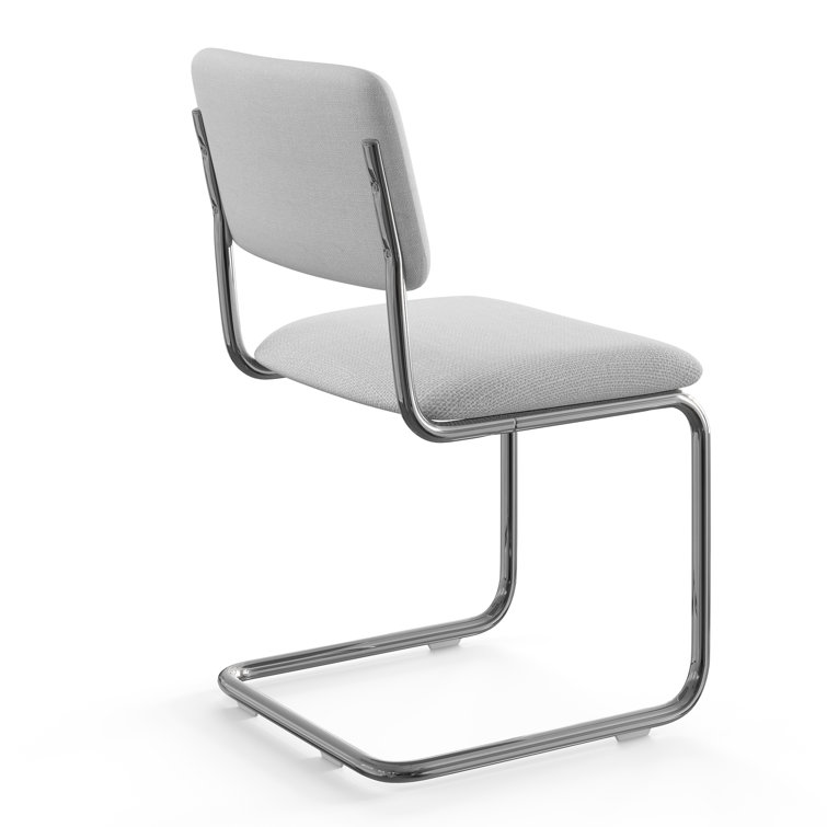 White Linen Upholstered Metal Frame Dining Chairs, Set of 2