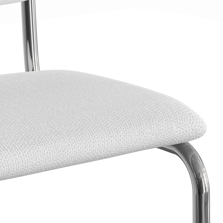 White Linen Upholstered Metal Frame Dining Chairs, Set of 2