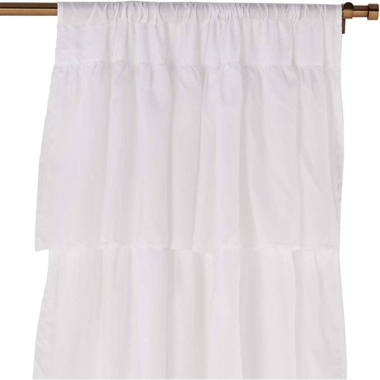 White Sheer Pleated Rod Pocket Ruffled Curtain Panels, 84" x 40"