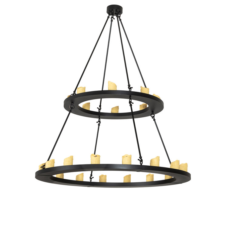Loxley 24-Light Black Wagon Wheel Chandelier with Faux Candles