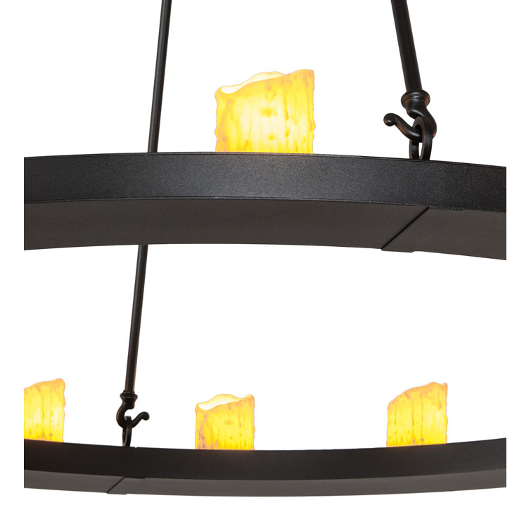Loxley 24-Light Black Wagon Wheel Chandelier with Faux Candles