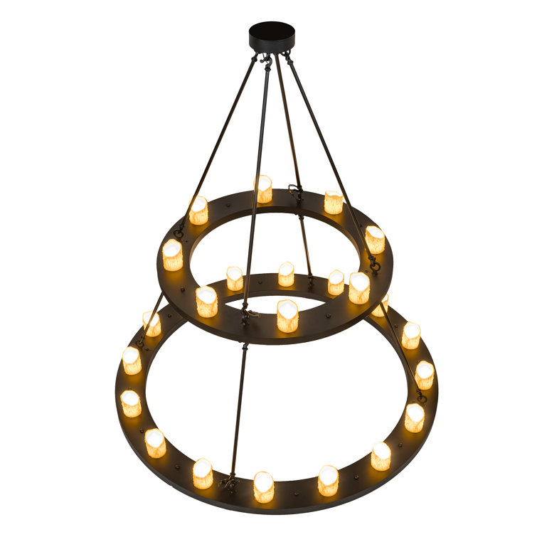 Loxley 24-Light Black Wagon Wheel Chandelier with Faux Candles
