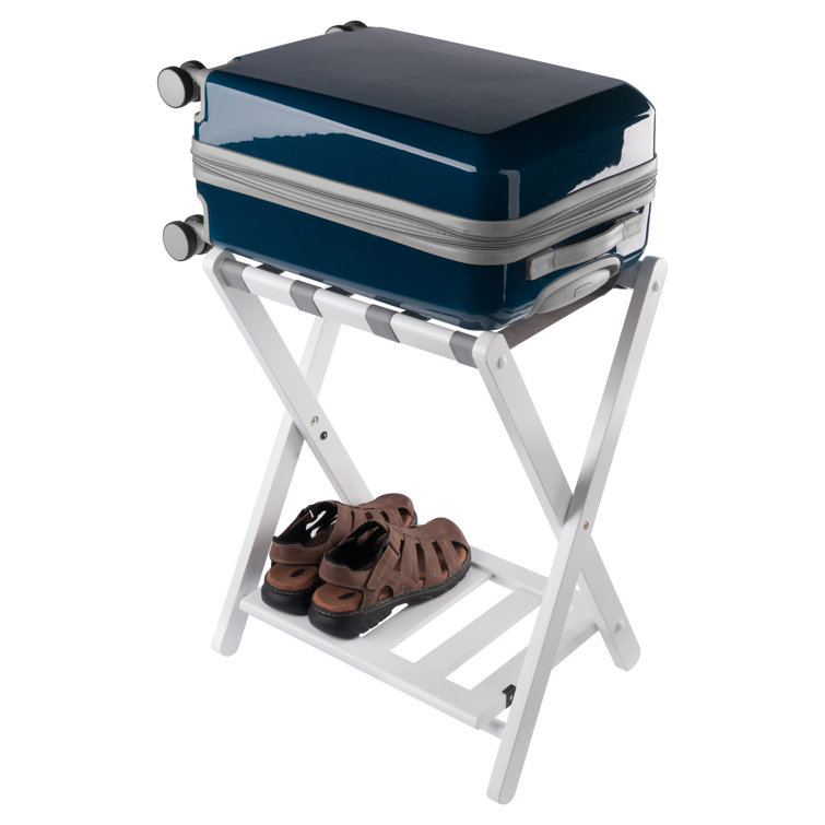 White Folding Wood Luggage Rack with Shelf
