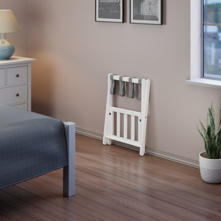 White Folding Wood Luggage Rack with Shelf