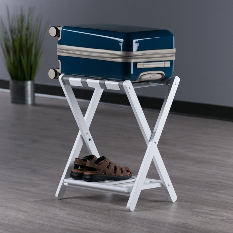 White Folding Wood Luggage Rack with Shelf