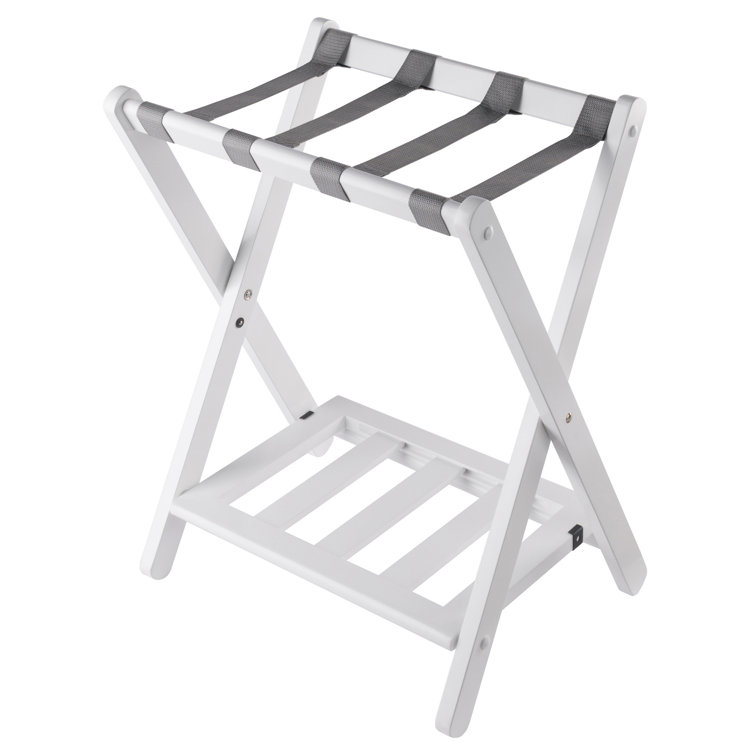 White Folding Wood Luggage Rack with Shelf
