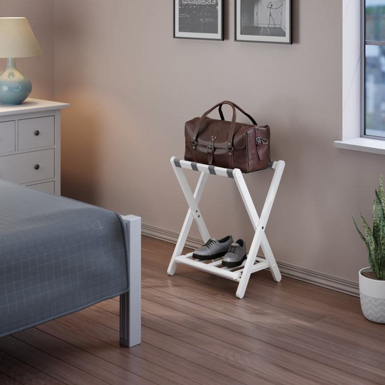 White Folding Wood Luggage Rack with Shelf