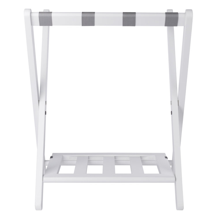 White Folding Wood Luggage Rack with Shelf