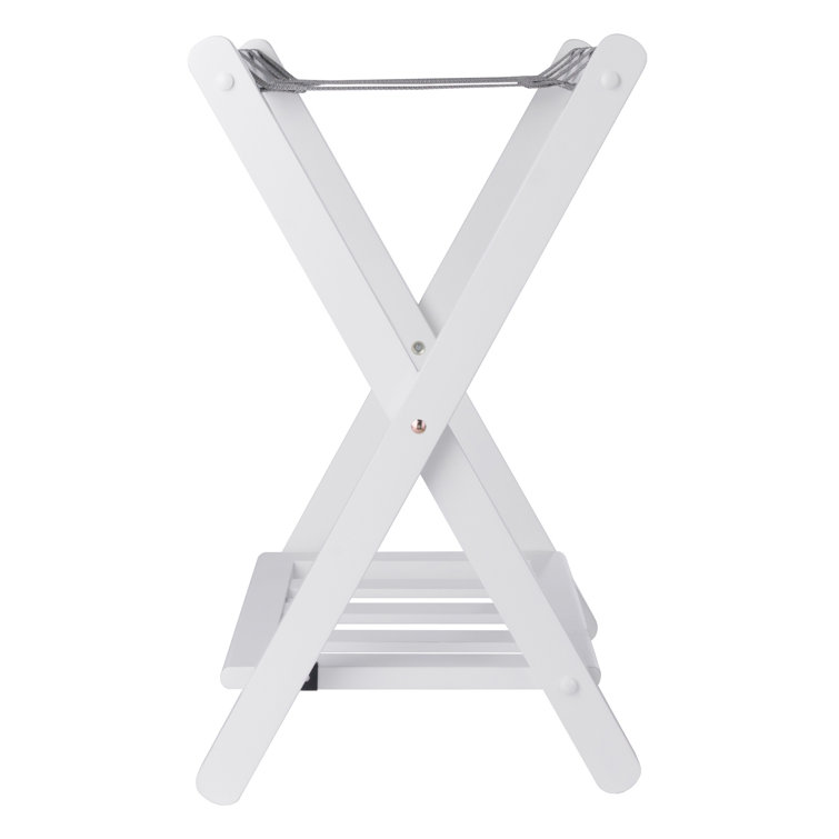White Folding Wood Luggage Rack with Shelf