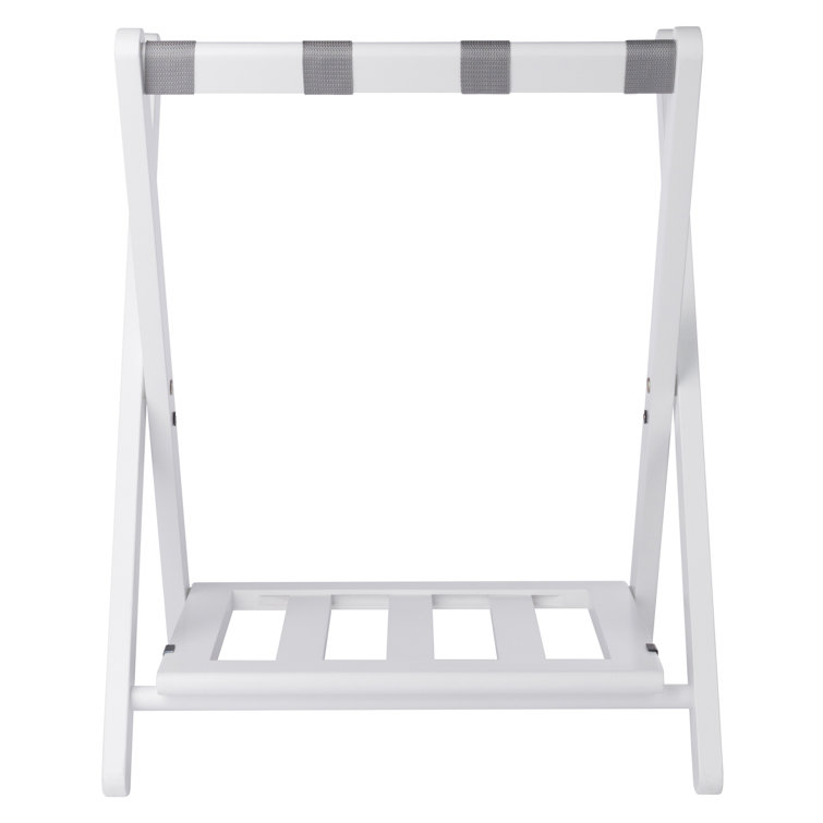 White Folding Wood Luggage Rack with Shelf