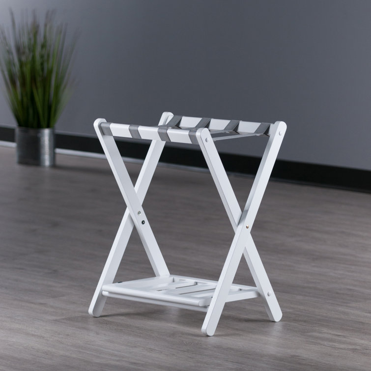 White Folding Wood Luggage Rack with Shelf