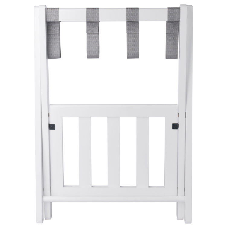 White Folding Wood Luggage Rack with Shelf
