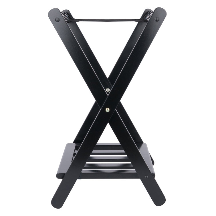 Black Wood Folding Luggage Rack with Shelf