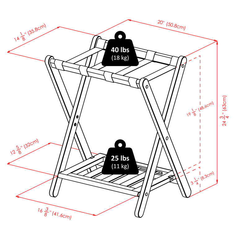 Black Wood Folding Luggage Rack with Shelf
