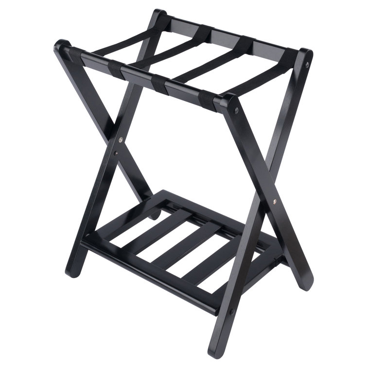 Black Wood Folding Luggage Rack with Shelf