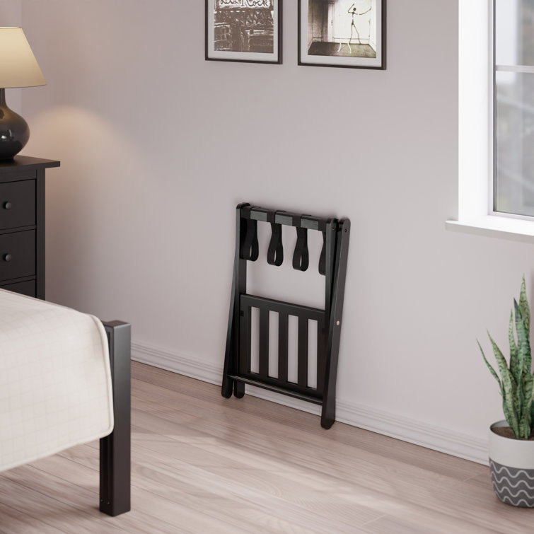 Black Wood Folding Luggage Rack with Shelf