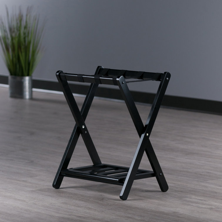 Black Wood Folding Luggage Rack with Shelf