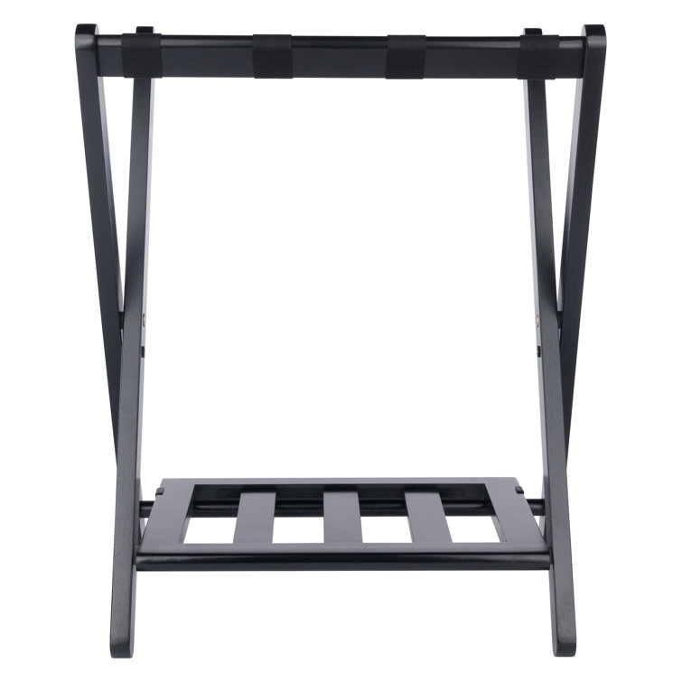 Black Wood Folding Luggage Rack with Shelf