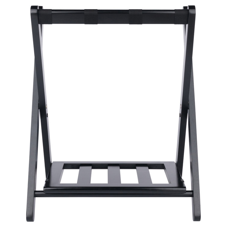 Black Wood Folding Luggage Rack with Shelf