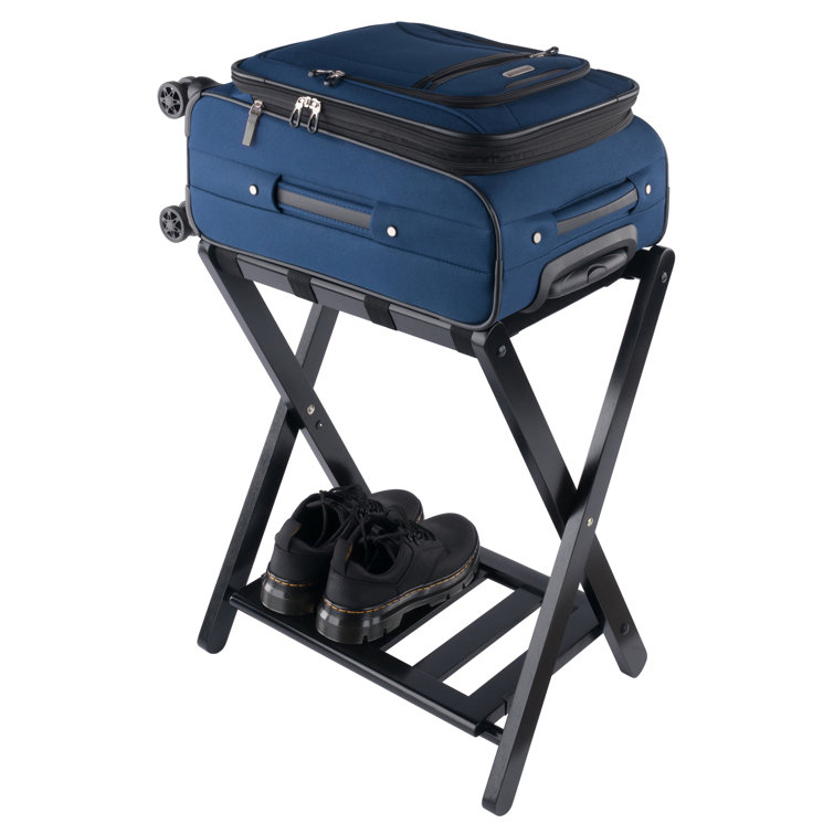 Black Wood Folding Luggage Rack with Shelf
