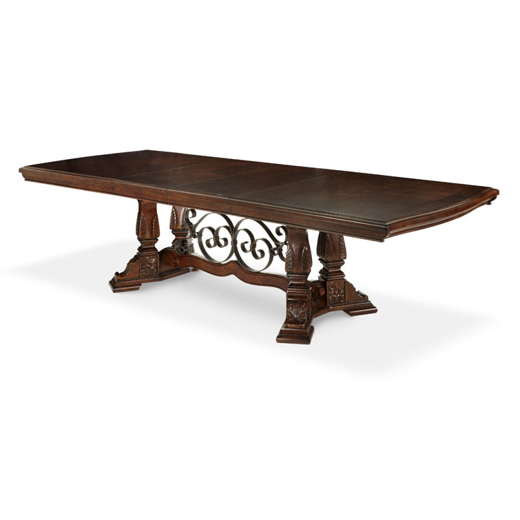 Vintage Fruitwood Rectangular Extendable Dining Table with Urn Trestle Legs