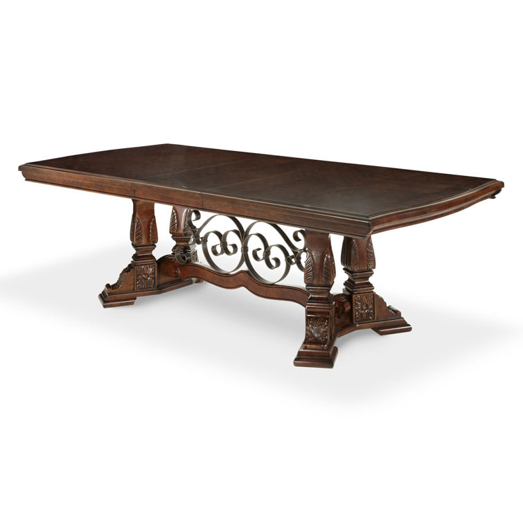 Vintage Fruitwood Rectangular Extendable Dining Table with Urn Trestle Legs