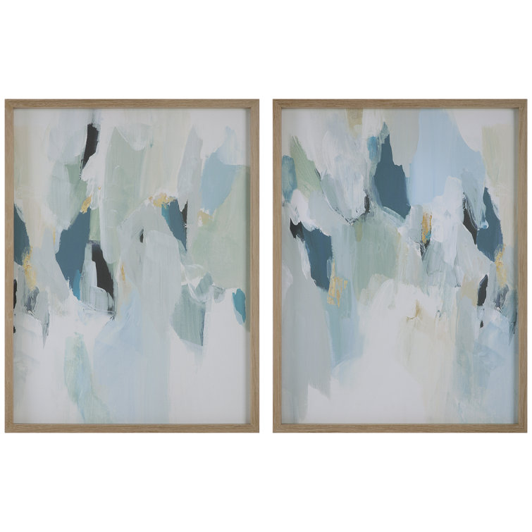 Seabreeze Abstract Blue and Gray Framed Canvas Set