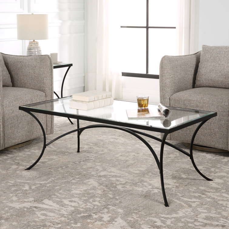 Alayna Black Metal and Clear Glass Rectangular Coffee Table