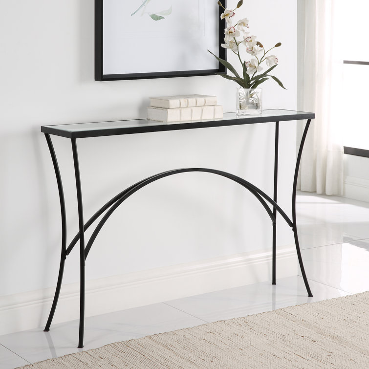 Alayna 48'' Black Metal and Clear Glass Console Table