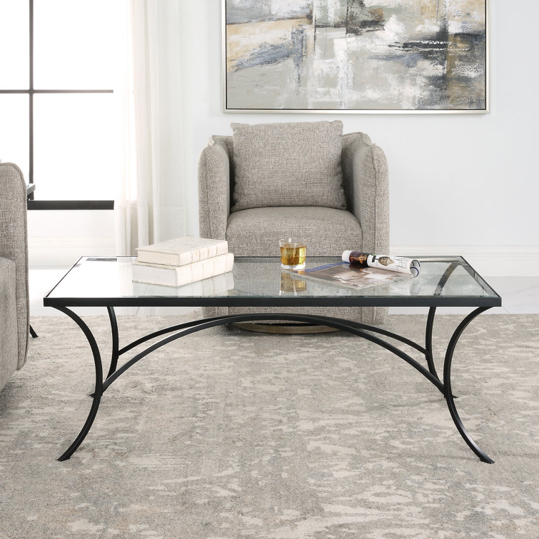 Alayna Black Metal and Clear Glass Rectangular Coffee Table