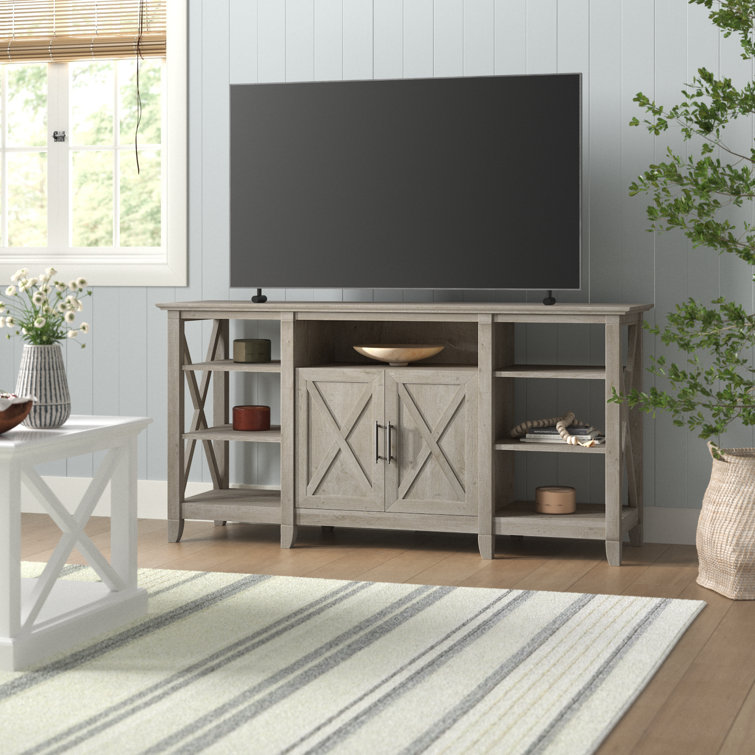 Key West Coastal 60'' Washed Gray Media Console with Cabinet Storage