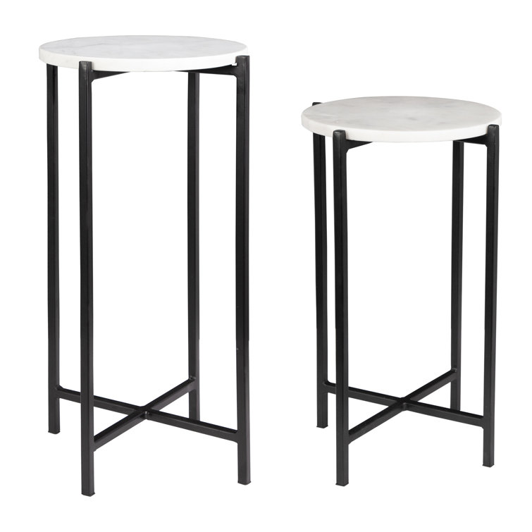 Valo White Marble Top Black Iron Nesting End Tables