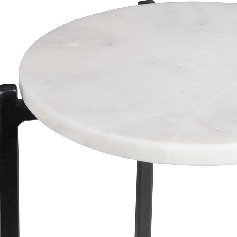 Valo White Marble Top Black Iron Nesting End Tables