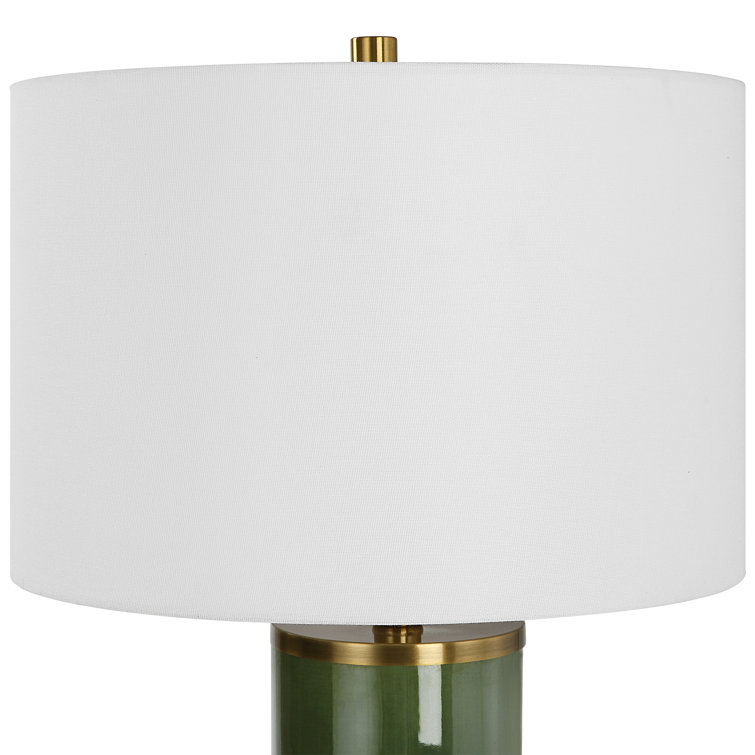 Dark Green Iron Table Lamp with White Linen Shade
