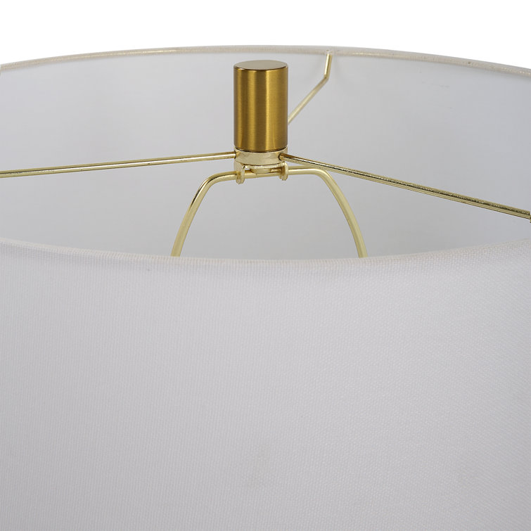 Dark Green Iron Table Lamp with White Linen Shade
