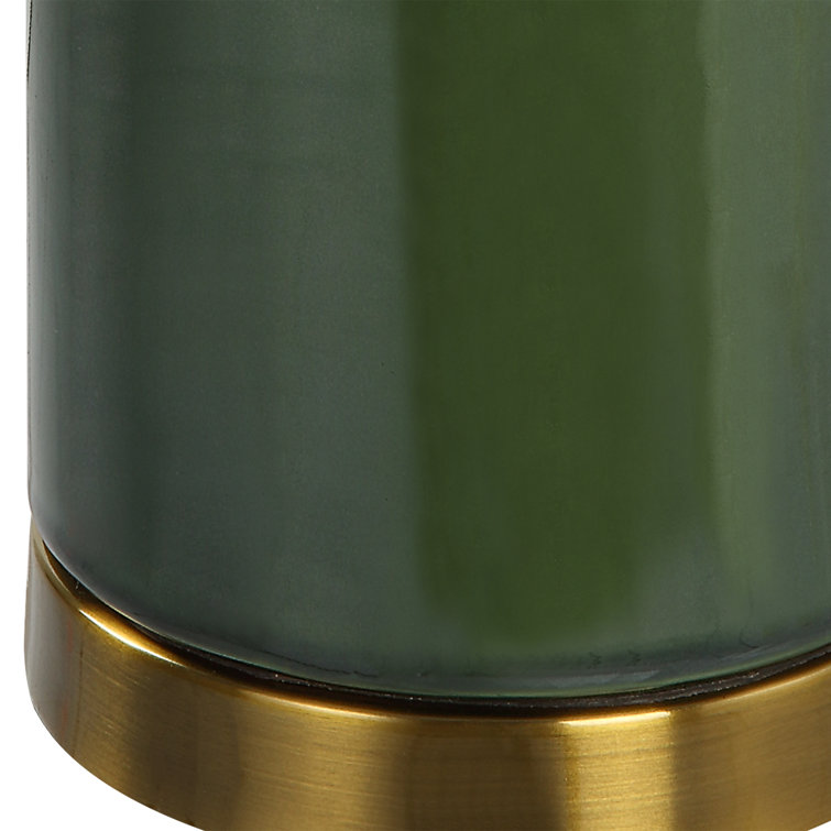 Dark Green Iron Table Lamp with White Linen Shade