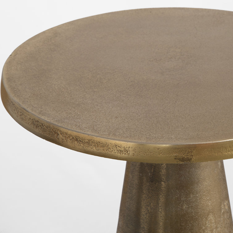 Antique Brass Aluminum Pedestal Accent Table