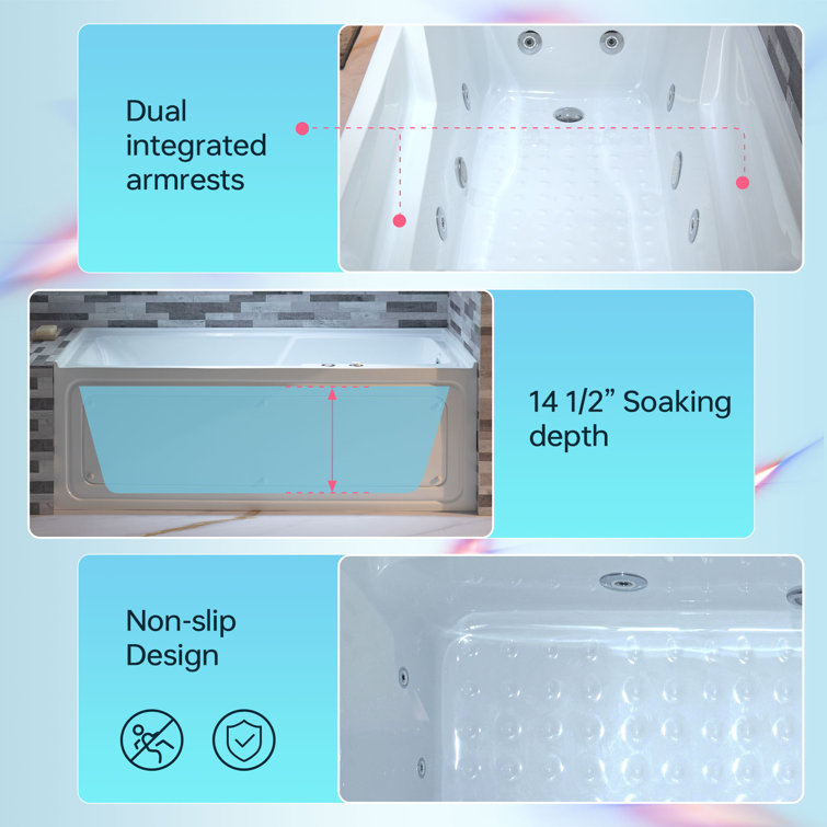 60'' White Acrylic Freestanding Heated Whirlpool Bathtub