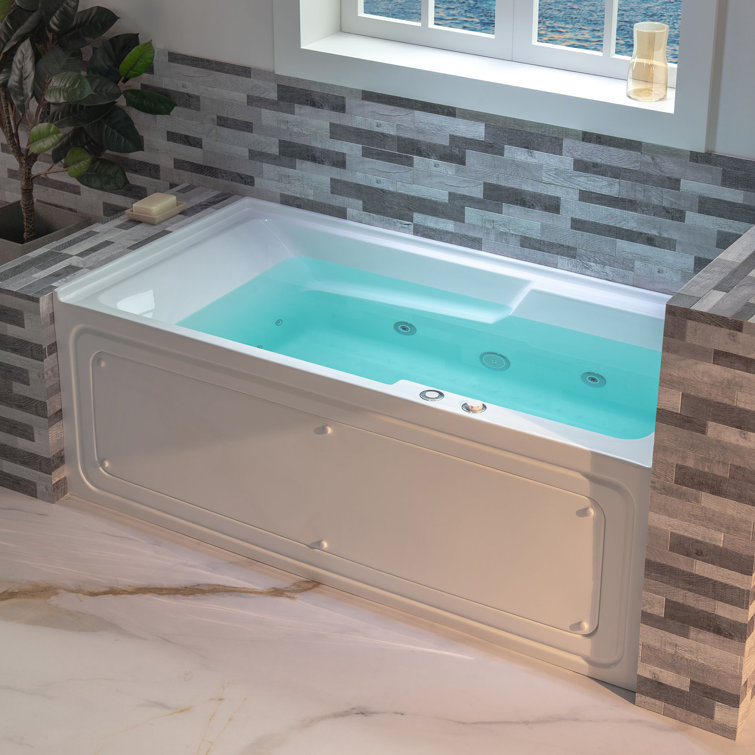 60'' White Acrylic Freestanding Heated Whirlpool Bathtub