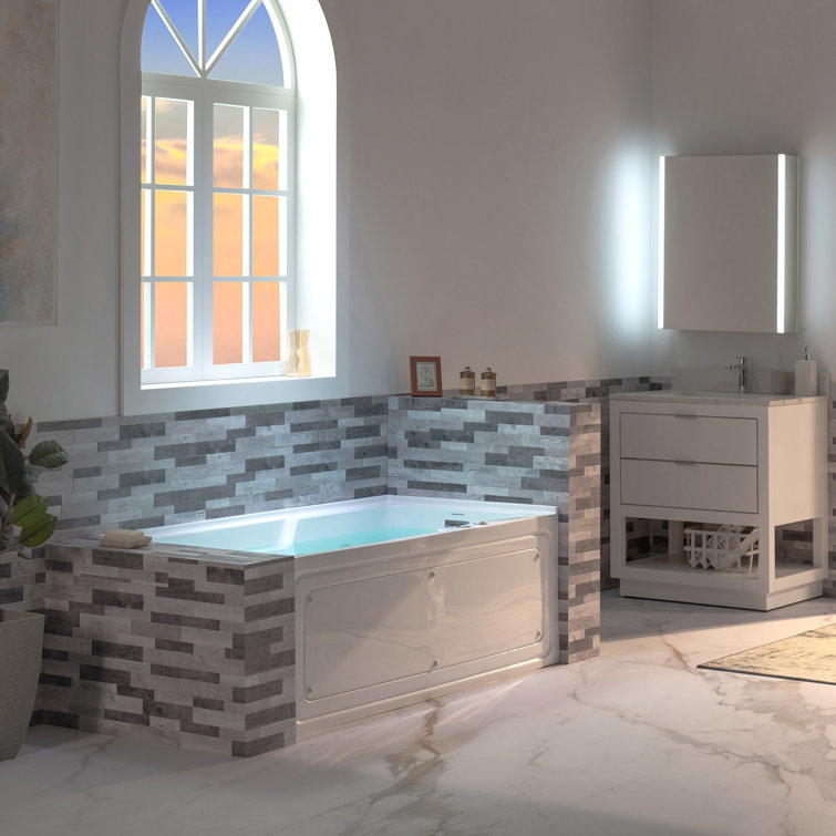 60'' White Acrylic Freestanding Heated Whirlpool Bathtub