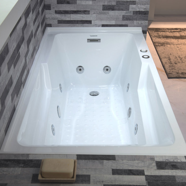 60'' White Acrylic Freestanding Heated Whirlpool Bathtub