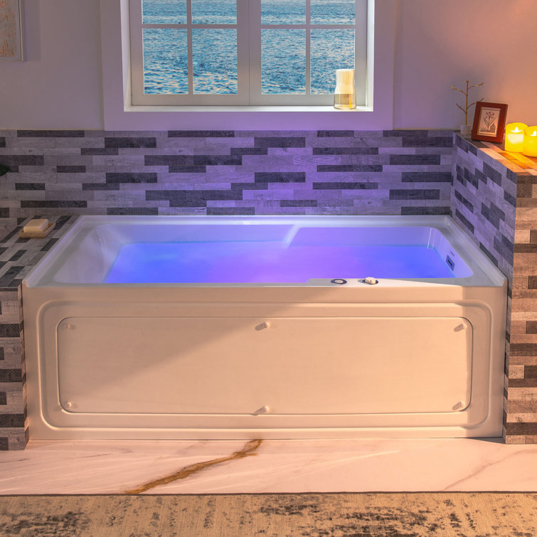 60'' White Acrylic Freestanding Heated Whirlpool Bathtub