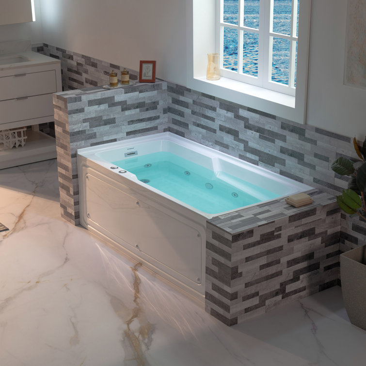60'' White Freestanding Heated Acrylic Whirlpool Bathtub