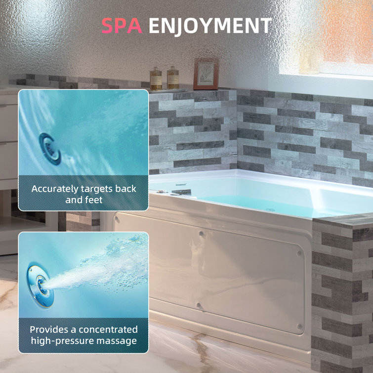 60'' White Freestanding Heated Acrylic Whirlpool Bathtub