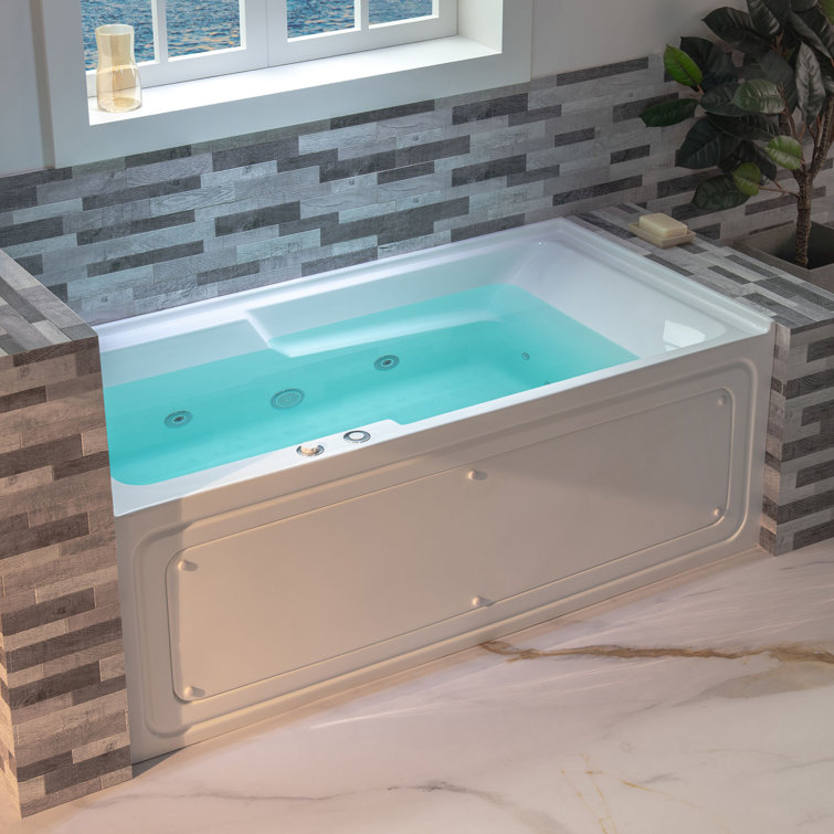 60'' White Freestanding Heated Acrylic Whirlpool Bathtub